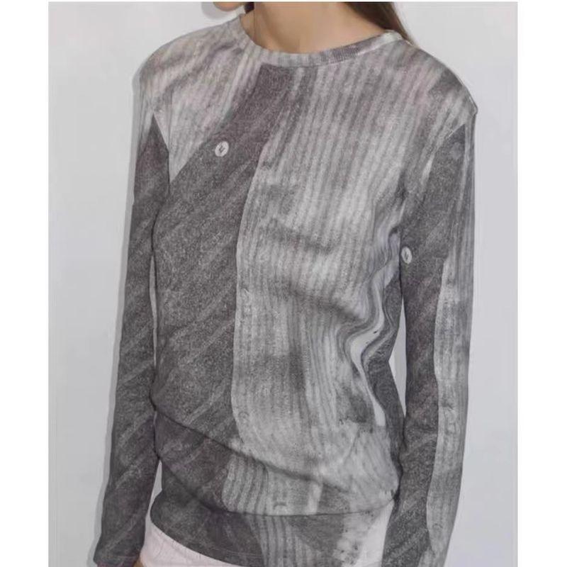 Paloma Wool Spain Retro Print Thin and All-Matching Fashion Silm Knitting Long Sleeves T-shirt Tops Female Autumn