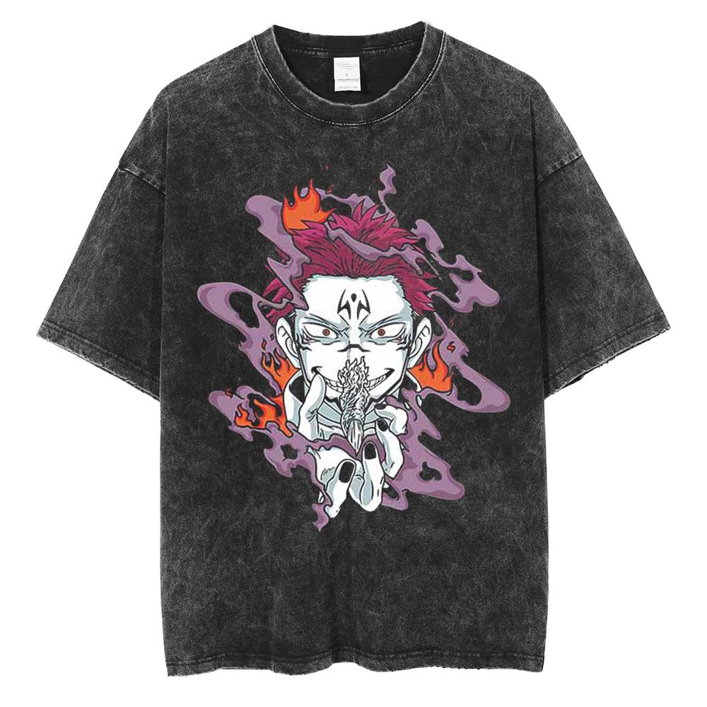 

Jujutsu Kaisen Anime Ryomen Sukuna Washed T-Shirt Vintage Harajuku Cotton Men s Streetwear Oversized Women Short Sleeves S