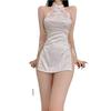 Sexy underwear side split ends sexy satin cheongsam uniform temptation water-soluble flower neck halter see-through milk