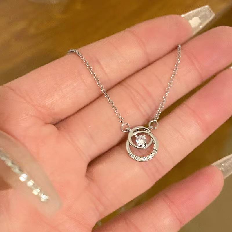 Mobius double ring shining broken diamonds small fresh simple temperament elegant fashion versatile light luxury women s necklace