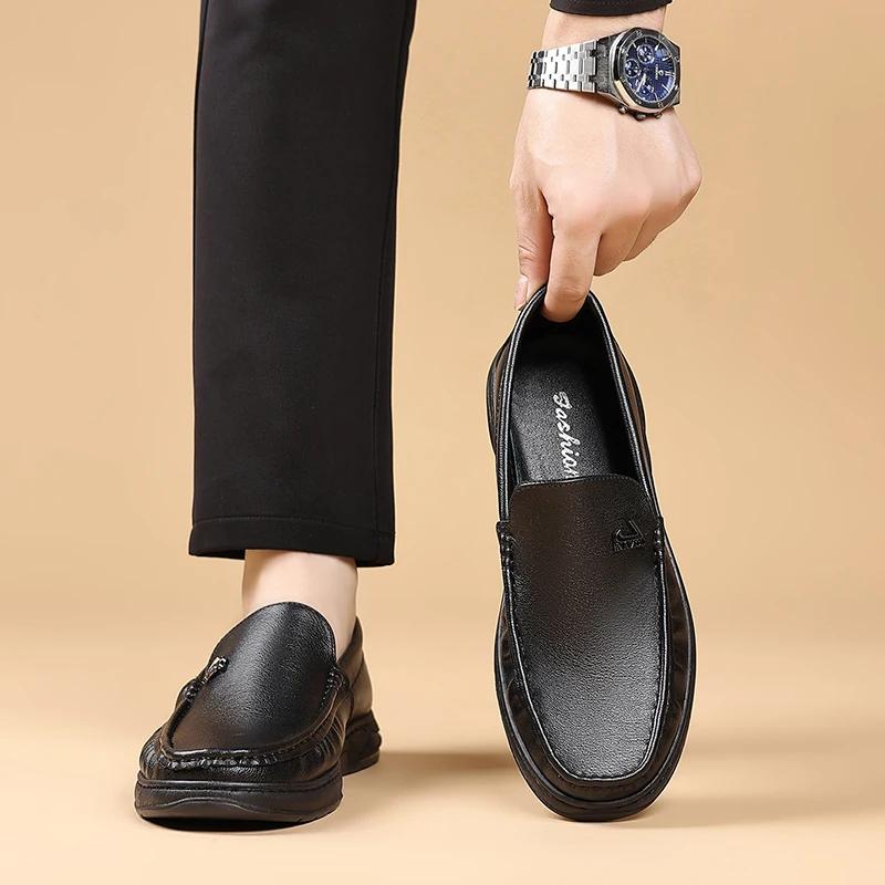 

Модная кожаная мужская повседневная обувь, мужские лоферы для улицы, дышащая формальная деловая обувь, легкая удобная обувь для лодки 44 чёрный