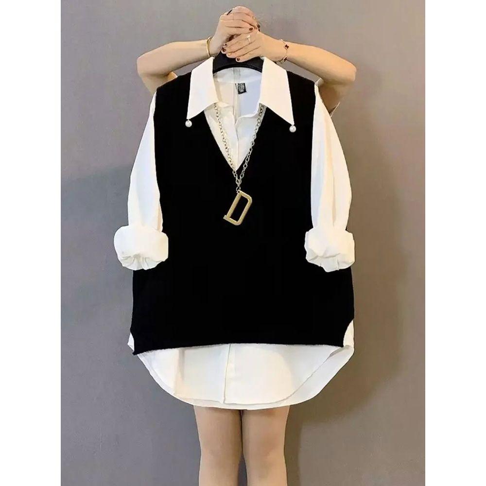 

Осенний тренд, универсальный однотонный вязаный жилет, женская одежда, V-образный вырез, свободные, простые, безрукавные свитера для женщин 6XL чёрный