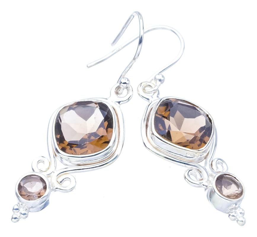 

STARGEMS Серьги ручной работы из стерлингового серебра 925 пробы с натуральным дымчатым кварцем 1,75 дюйма F5736