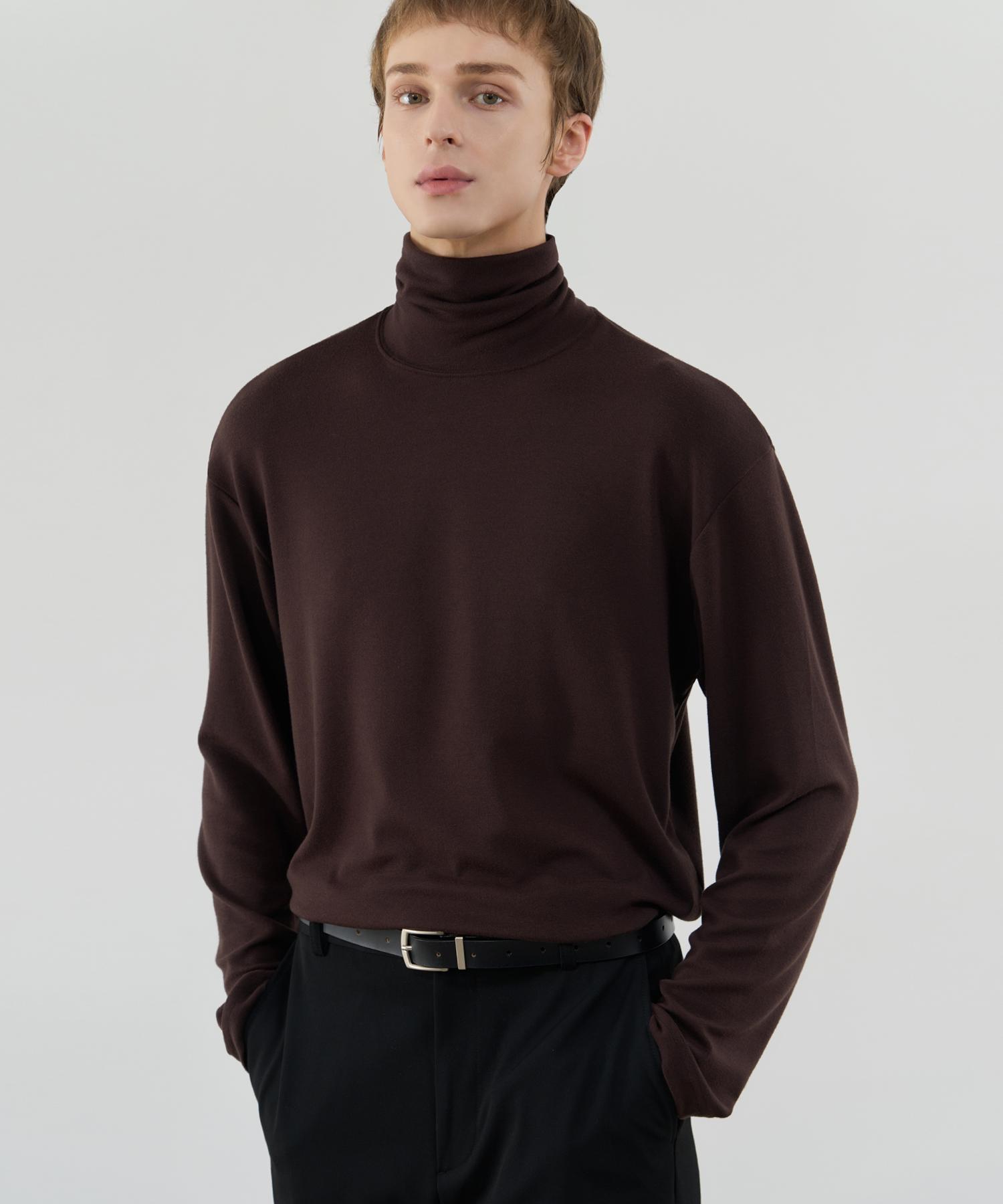 Drawfit Loose Fit Turtleneck Long Sleeve T-Shirt [Brown] Brown/M