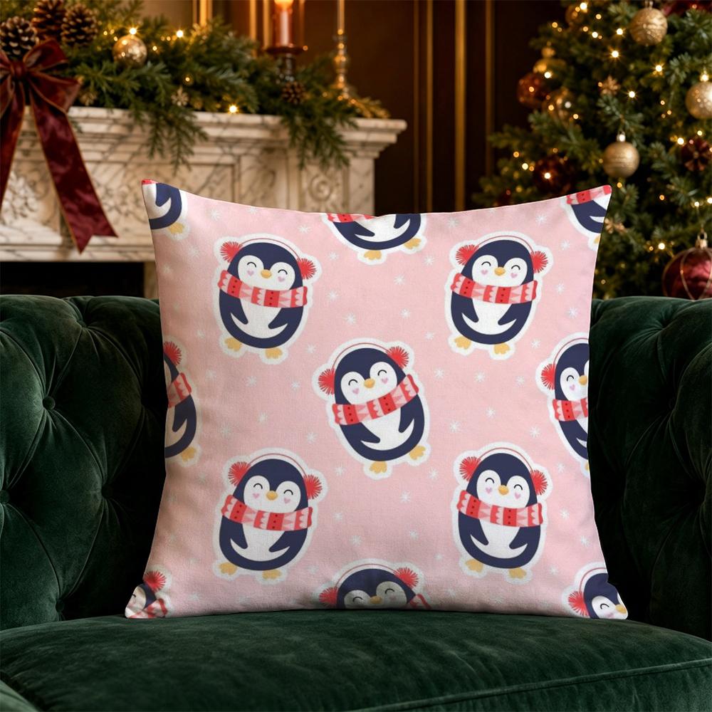 Christmas Cute Pink Pillow Covers Pattern Cushion Cover Suitable for Sofa Bedroom Car Pillow Cover