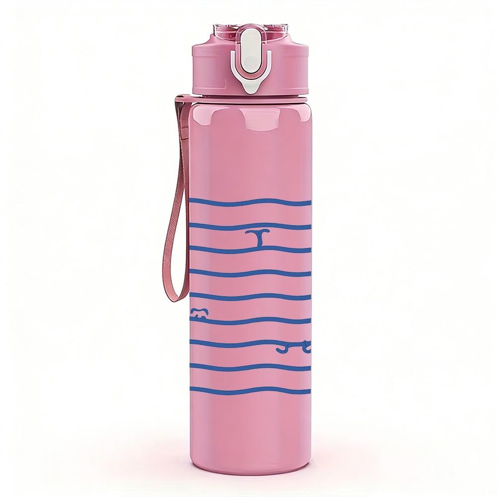 1PC Blue Wave Line Horizontal Stripes 750ml Color Plastic Sports Water Bottle Leakproof Flip Straw Lid Suitable for Sports Office Home Use
