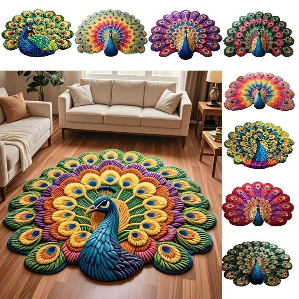 Soft Peacock Carpet Non-slip Bathroom Floor Mat Portable Blanket  for Living Room Tea Table Bedside