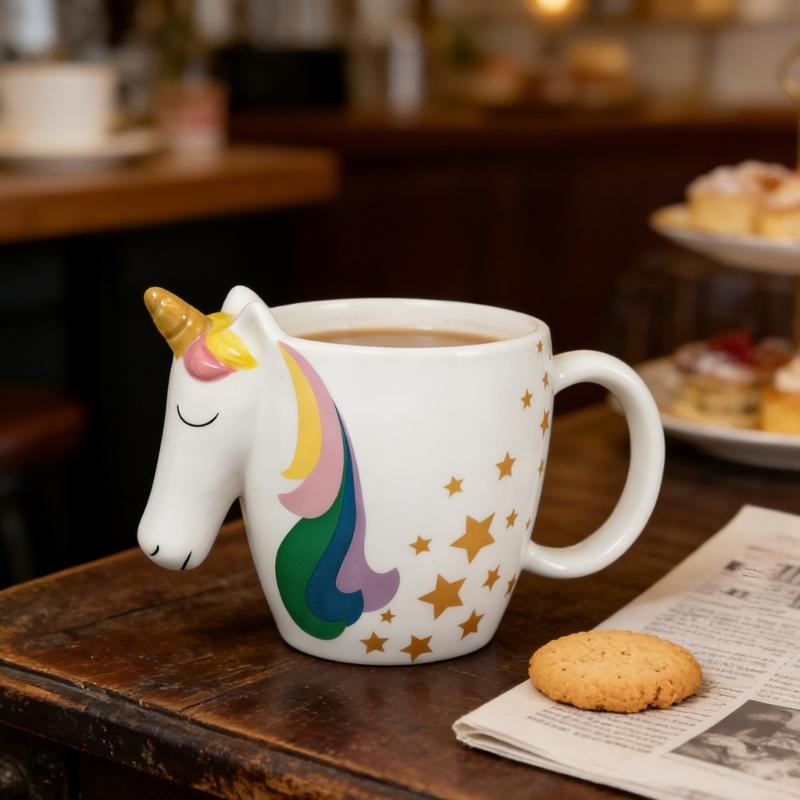 Regenbogen-Einhorn-Kaffeebecher, hitzebeständige Keramik, großes Fassungsvermögen, geeignet für Erwachsene und Kinder
