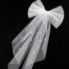 Pearl Decor White Tulle Bow Veil Hairpin Elegant Bridal Hair Clip Anti-slip for Wedding Banquet Prom Bridesmaid Present