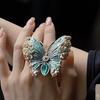 Vintage Gold-Plated Enamel Butterfly Ring - Large, Exaggerated Design for Women (Autumn/Winter Jewelry)