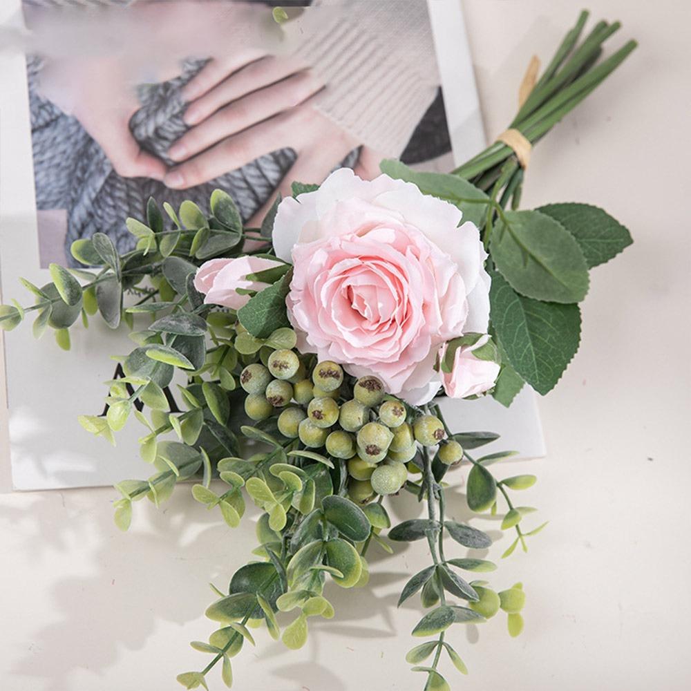 

Green Fruits Artificial Eucalyptus Rose Bouquet Silk Petals Bridal Bouquets Party Supplies