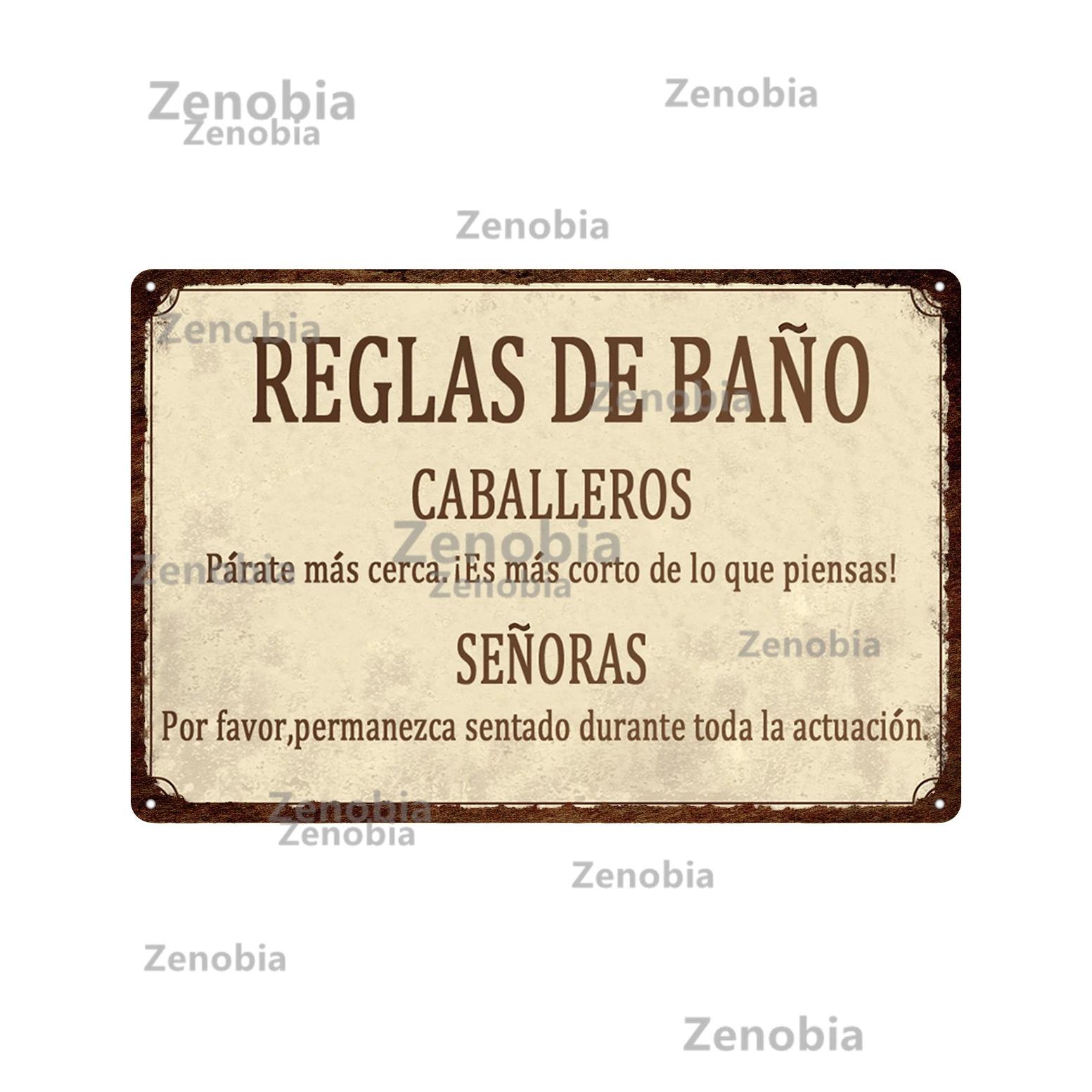 

Zenobia Home Decor Spanish Sign Vintage Metal Poster Bar Pub Club Hogarena Bano Man Cave Wall Art Iron Painting Decorative Plate 20x30cm（7.8x11.8inch）