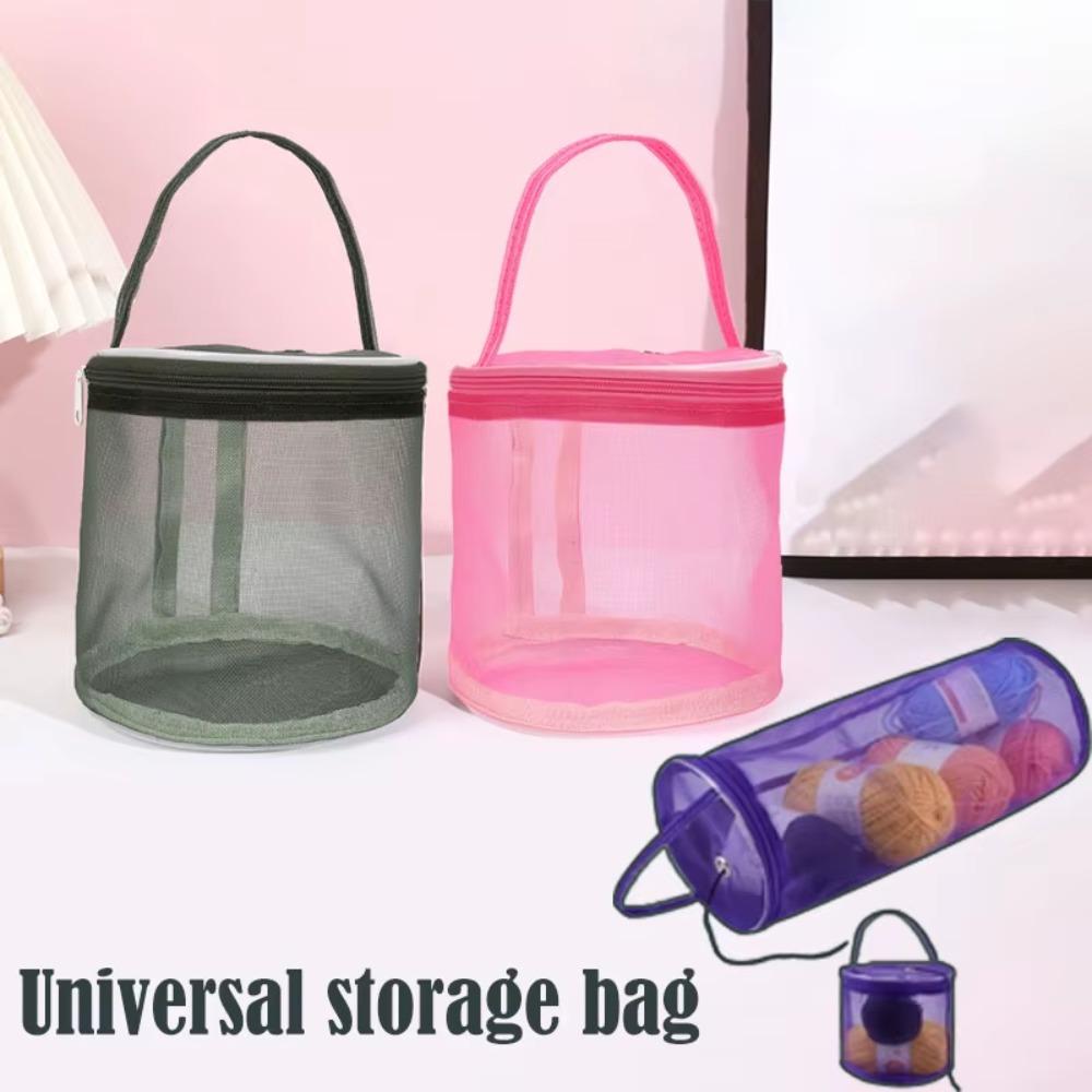 Round Yarn Storage Mesh Bag Hollow Mesh Portable Knitting Wool Yarn Bags Lightweight Crochet Yarn Handbag Organizer