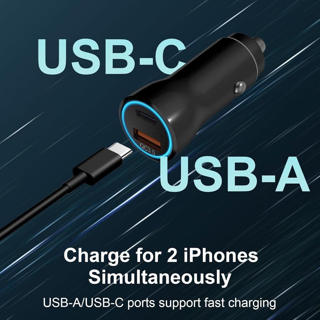 iPhone 17 16 15 Car Charger, [Apple MFi Certified] USB C Car Charger 43W Fast Charging with 3.3 FT Type C to C Cable, USB Car Adapter for iPhone