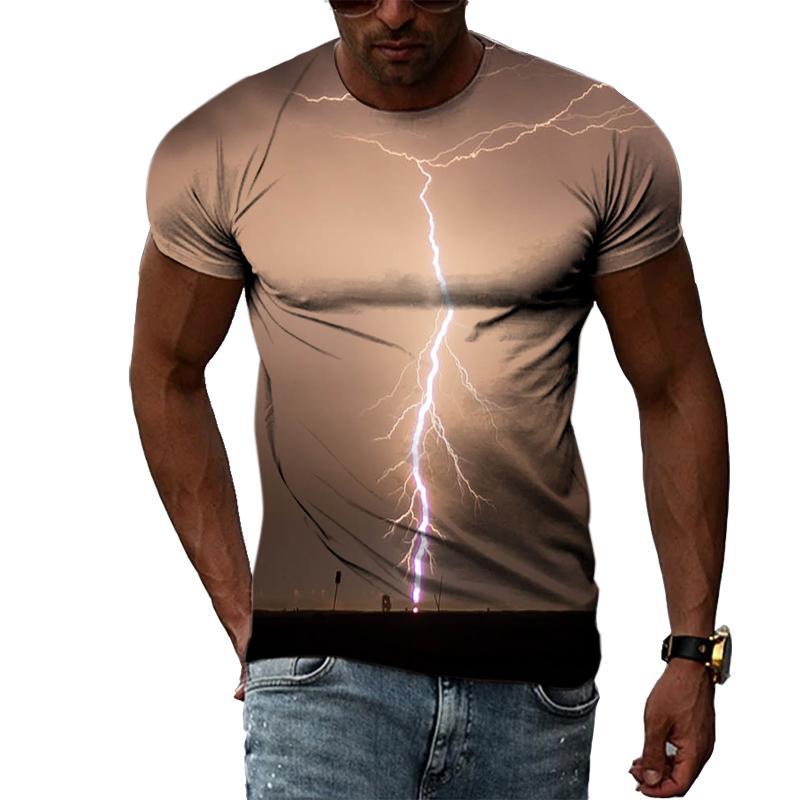 Nowa moda 3D fajna błyskawica męska koszulka letnia dorywczo ciekawy wzór t-shirty z nadrukiem osobowość Trend koszulka Harajuku