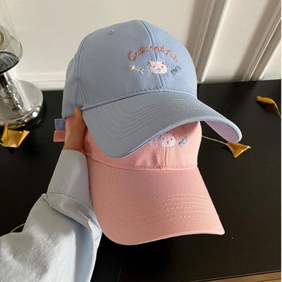 Fashion Embroidery Cat Cartoon Baseball Cap Sunscreen Soft Sunshade Hat Cute Casual Peaked Cap Students