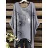 Camiseta para Mujer Estampado Floral Colorido Cuello Redondo Top Dobladillo Irregular Manga Corta Talla Grande Ropa para Mujer Casual al Aire Libre