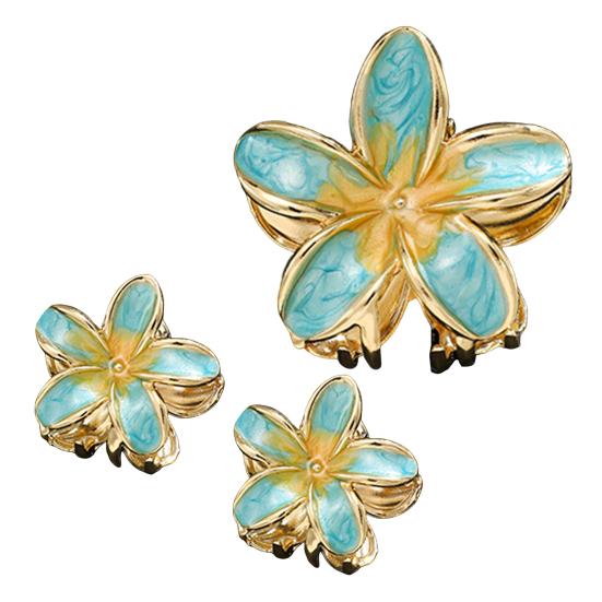 

3Pcs Women Hair Claw Enamel Surface Anti-slip Teeth Flower Shape Back Head Hair Clip Lightweight Hair Accessory
