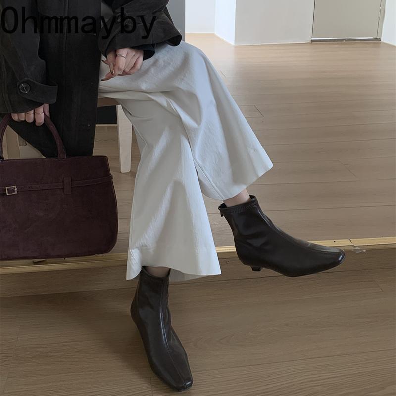 Autumn Design Soft Leather Women Slim Ankle Boots Elegant Low Heels Shoes Modern Short Botas Para Mujer