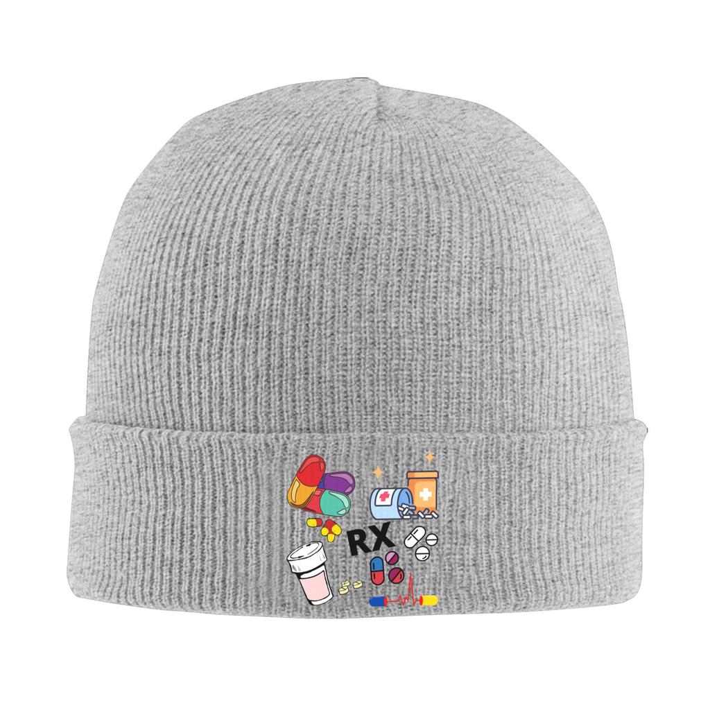 Pharmacy Pattern Pills RX Warm Knitted Cap Winter Knit Bonnet Hat Skullies Beanies Hip Hop Caps for Unisex