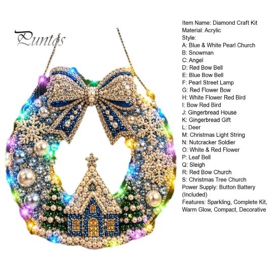 DIY-Feiertagshandwerk für Erwachsene Weihnachts-Diamantmalerei-Kranz-Set mit LED-Lichterkette, Schneemann-Perlenkunst Hängendes Ornament für Erwachsene, Acryl