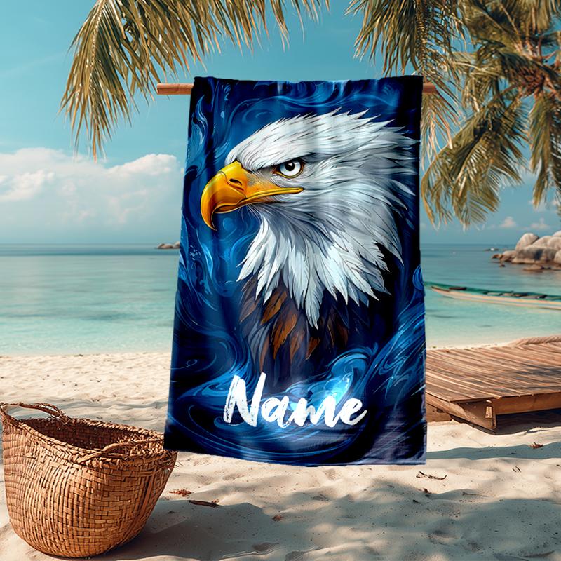 Custom Name Ultra-Soft Beach Towel with Eagle Theme,Ideal for Pool - Camping, Diving - Perfect Travel Essential, Vibrant Beach Towel.