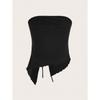 Women European Style Drawstring Irregular Slit Waffle Fitted Strapless Tube Crop Top