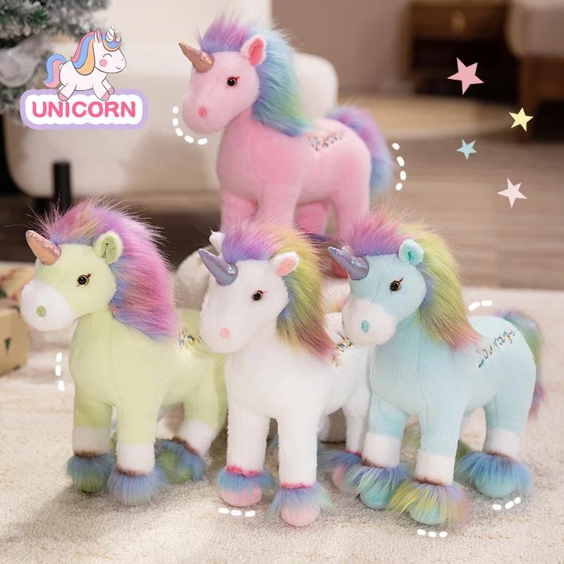Kawaii Unicorn Dream Rainbow Unicorn Plush Toy with Wing Soft Stuffed Horse Pillow for Girl Birthday Gift Kid Toy Home Decor