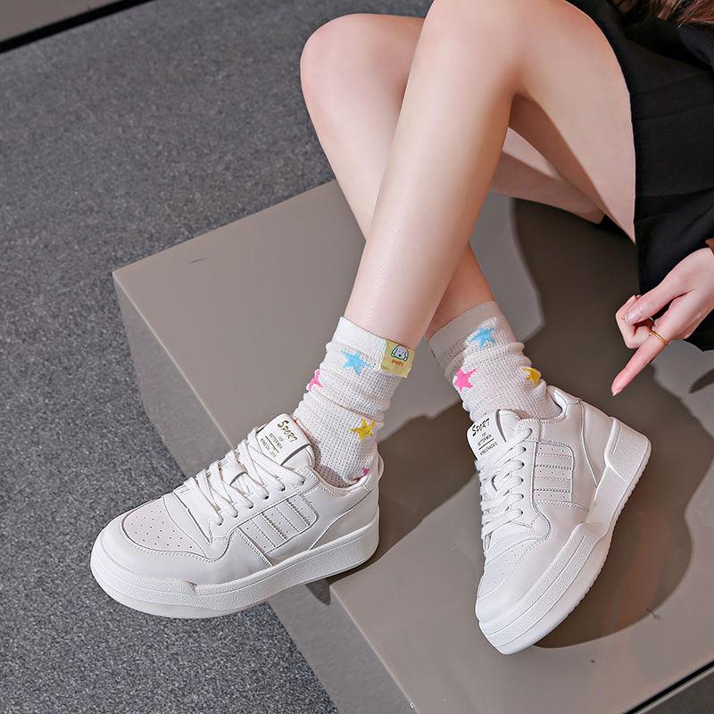 Platform white shoes women's spring new heightening lace-up board shoes casual sports shoes single shoes