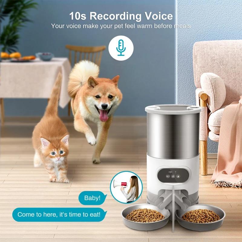 Smart APP Double Outlet Pet Feeder Cat Dog Food Automatic Dispenser Suitable for Small Medium Sized Cats Dogs Remote Feeding
