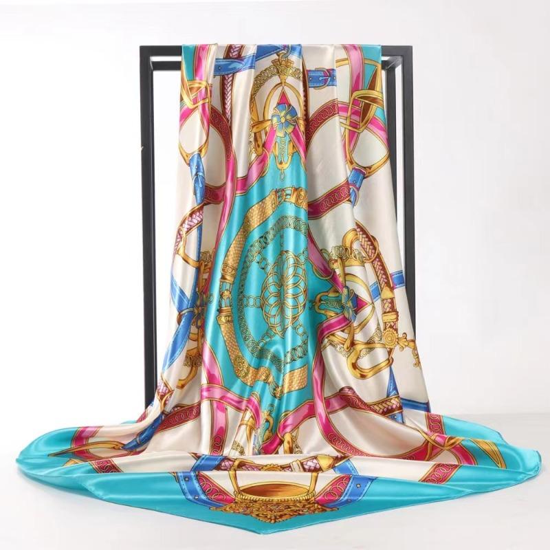 

Носовые платки Шарф из шелка для волос Принт Атлас Большой квадратный Шелковые шарфы Шали для женщин Дизайнерский бренд класса люкс Хиджаб Повязка на голову one size