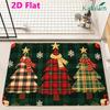 2D Flat, 2D Flat, 2D Printed Pattern Christmas Holiday Decor Mat, Plaid Scarf Christmas Tree Star Decoration Pattern, Fun Carpet Machine Washable Plas