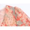 Kaslead New Women Clothes Western Style Fashion Flower Print Buckle V-neck Lantern Sleeve Short Dress