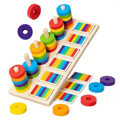 Montessori Gedächtnistraining Farbzuordnungsspiel Holz Regenbogenring Set Farben Sortieren Logisches Denken Kinder Lernspielzeug