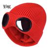 Winter Sports Headwear Knitted Hat with Goggles, Unisex Hat, Fleece Lined, Windproof Cycling Thermal Cap Warm Skull for Outdoor Skiing Street Fashion