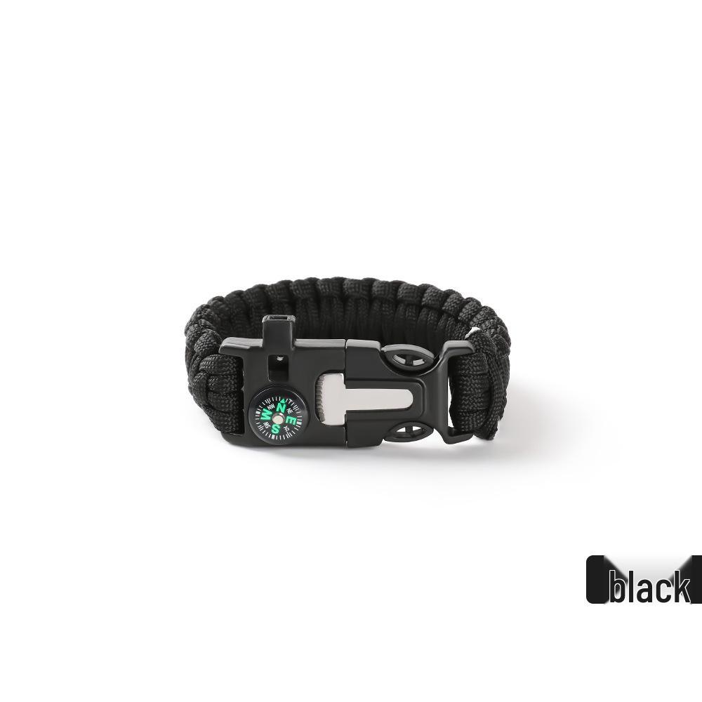 

Семиядерний паракордовий браслет для виживання зі свистком, кресалом і компасом чорний