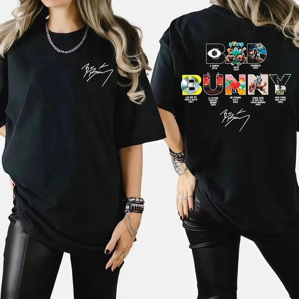 

Bad Bunny Full Album Discography Double Sided Signature T-Shirt Reggaeton Rap Oversized Dark Gray Unisex Women And Men T-shirts 4XL