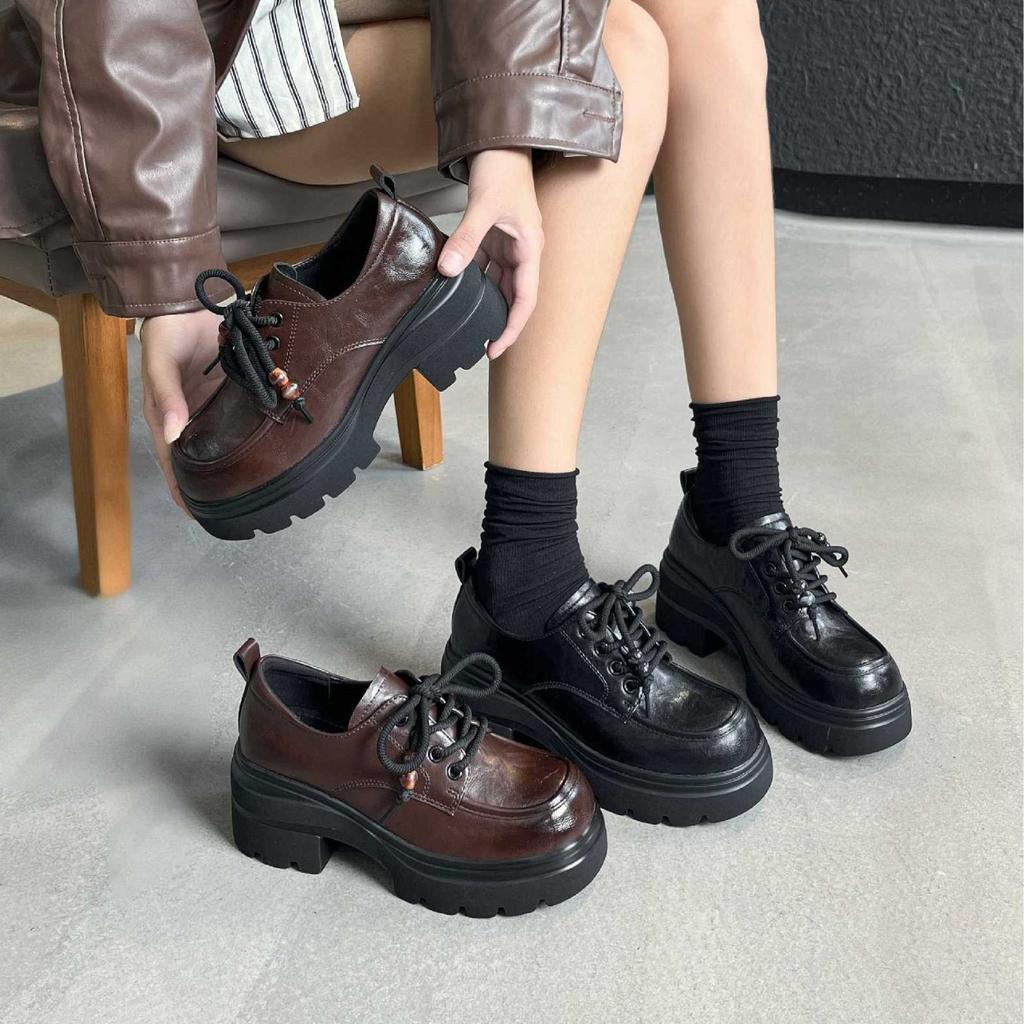 British style lace-up niche loafers single shoes women's 2025 new platform retro fashionable versatile commuter small leather shoes