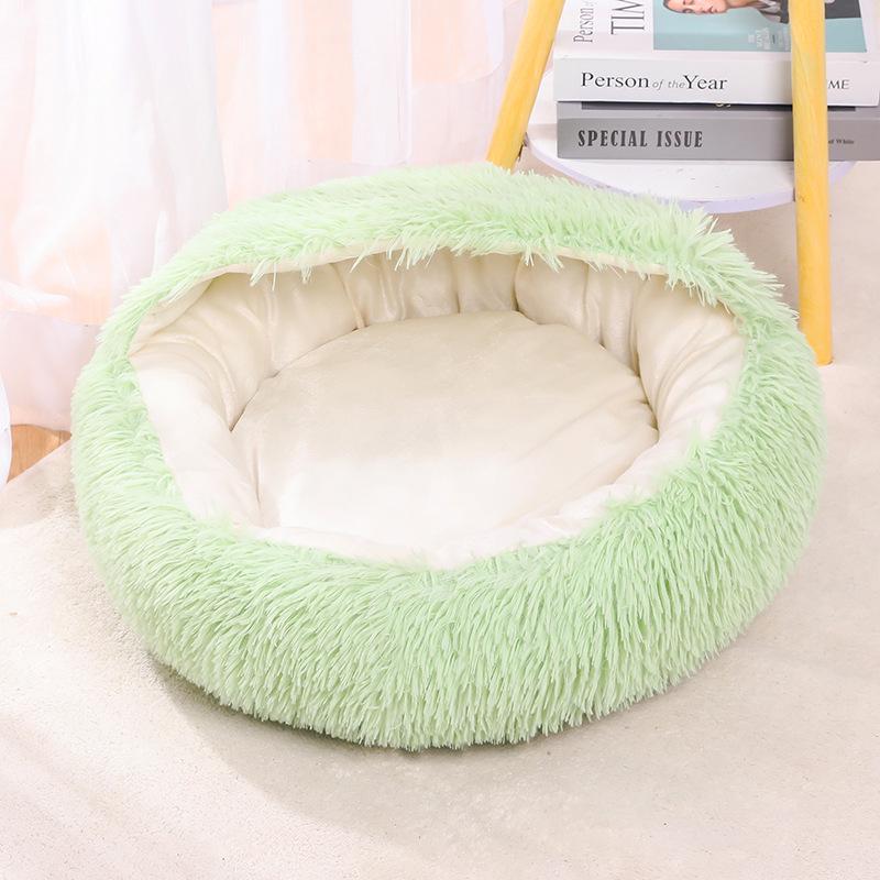 Cozy Plush Cat Bed - Round, Semi-Enclosed for Deep Sleep