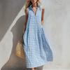 Sleeveless Dress New Summer European and American Holiday Style Seaside Plaid Loose Long Dress
