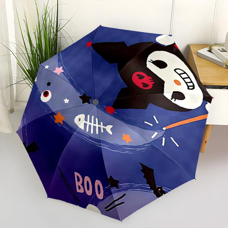 

1pc Halloween Ghosts & Bats Automatic Opening/Closing Umbrella - Portable Tri-Fold Design with 8-Bone Iron Frame - Outdoor, Gift for Fans, Travelers,