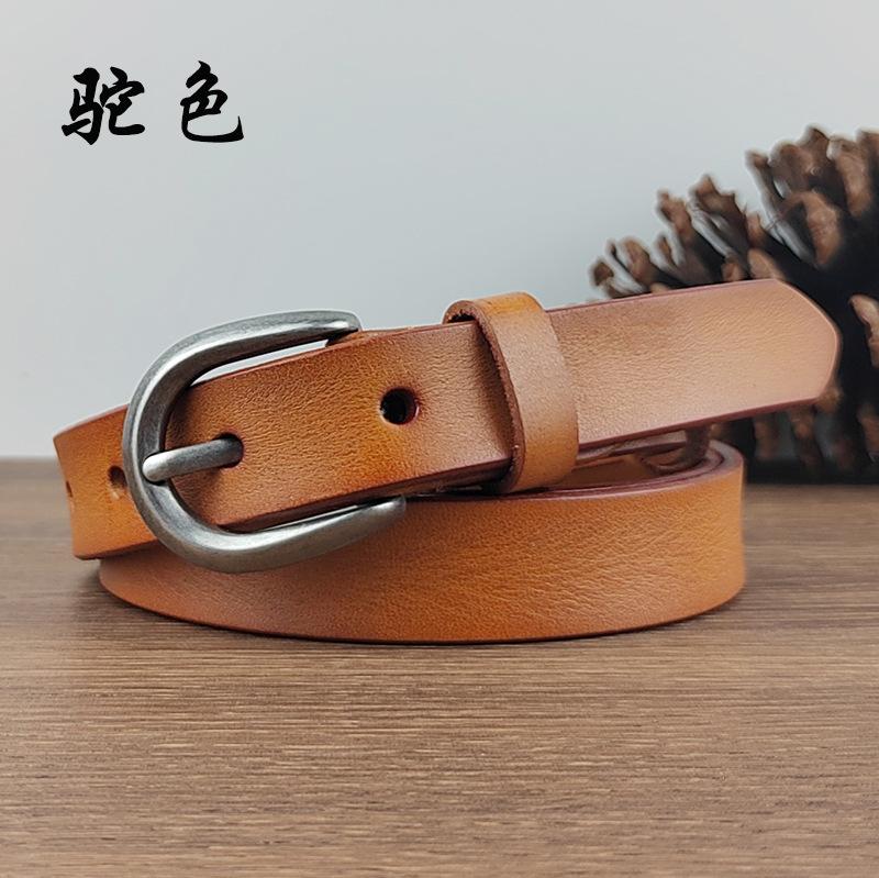Women'S Belt Thin First Layer Cowhide Casual Hand-Polished Pin Buckle Belt Retro Leather Belt