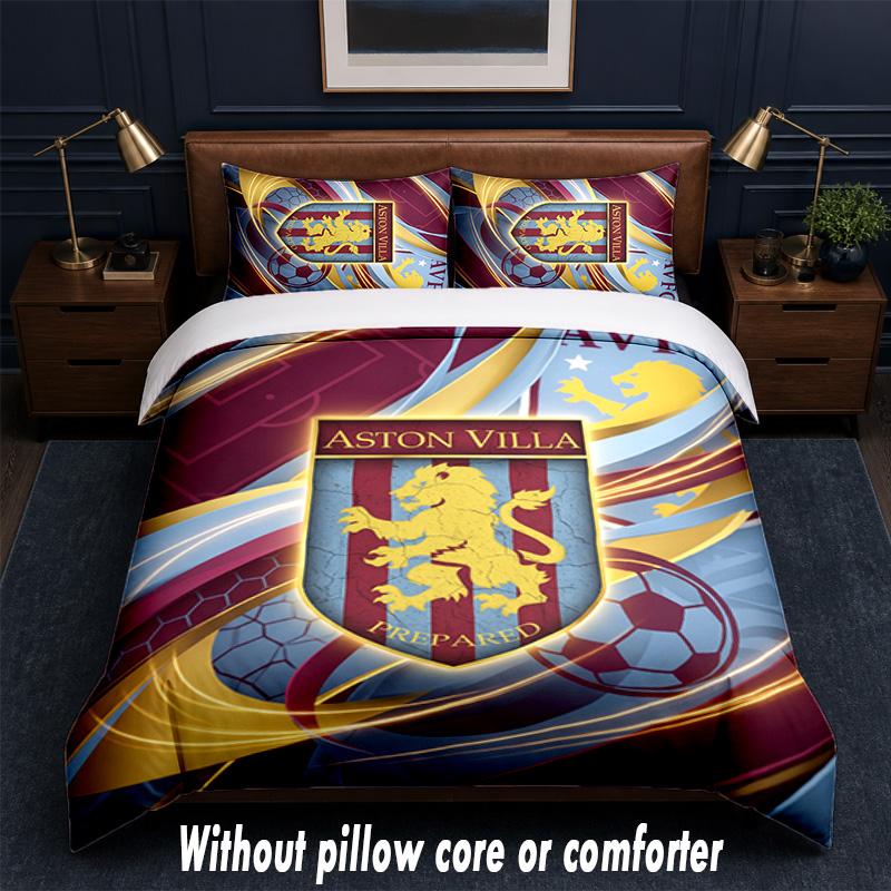 Aston Villa Football Design Bed Bedding Set 1 Duvet Cover + 2 Pillowcases Soft Breathable Household Bed Linens