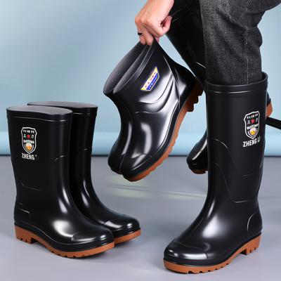 Herren Regenschuhe hohe Röhre kurze Gummistiefel wasserdicht und rutschfest verdickte Fleece-Abdeckung säure- und alkalibeständig extra hohe Wasserschuhe