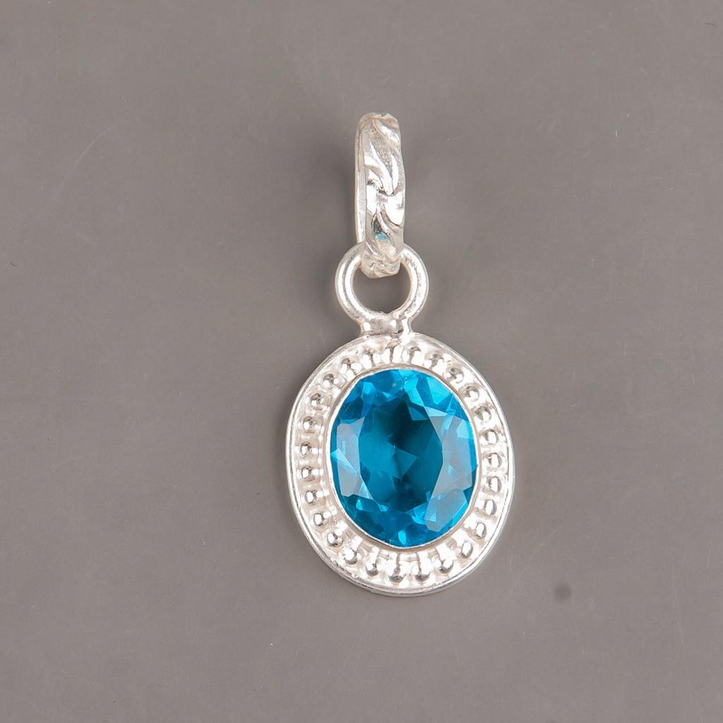 Swiss Blue Topaz Gemstone 925 Sterling Silver Jewelry Handcrafted Pendant 1.20" PP-7-8
