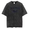 Vintage gewaschenes Baumwoll-T-Shirt Herren Kalifornien Los Angeles 89 Grafik-T-Shirt Retro Varsity-Stil Streetwear Säurewäsche Lockerer Sitz Oberteil