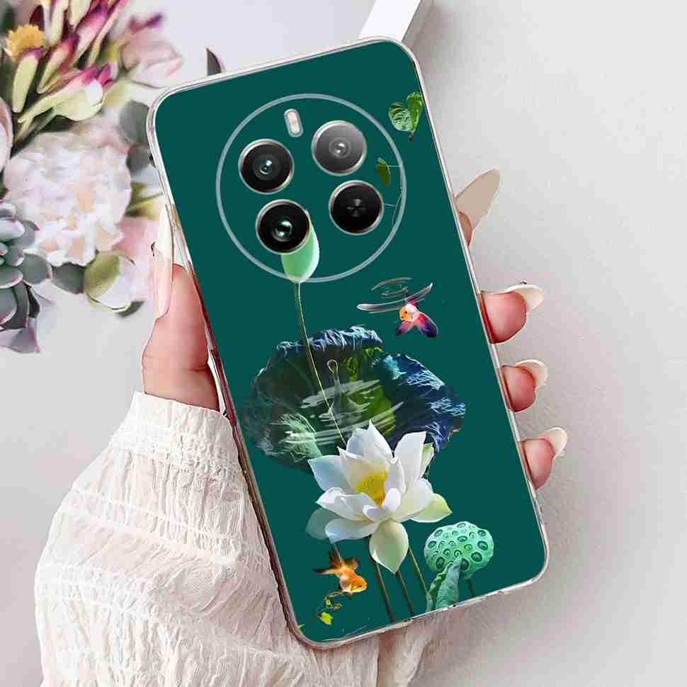 For Realme 12 Pro RMX3842 6.7" Summer Lotus Cute Cat Soft Silicone TPU Cover For Realme 12Pro+ 12Pro Plus RMX3840 Bumper Shell