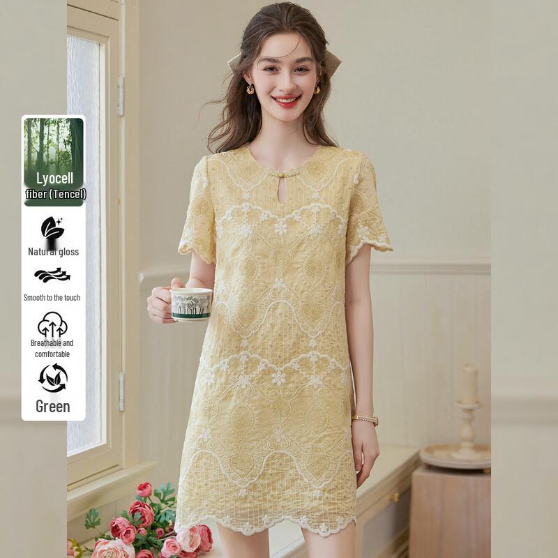 Bailuyu Women s New Chinese Style Embroidered A-Line Dress L
