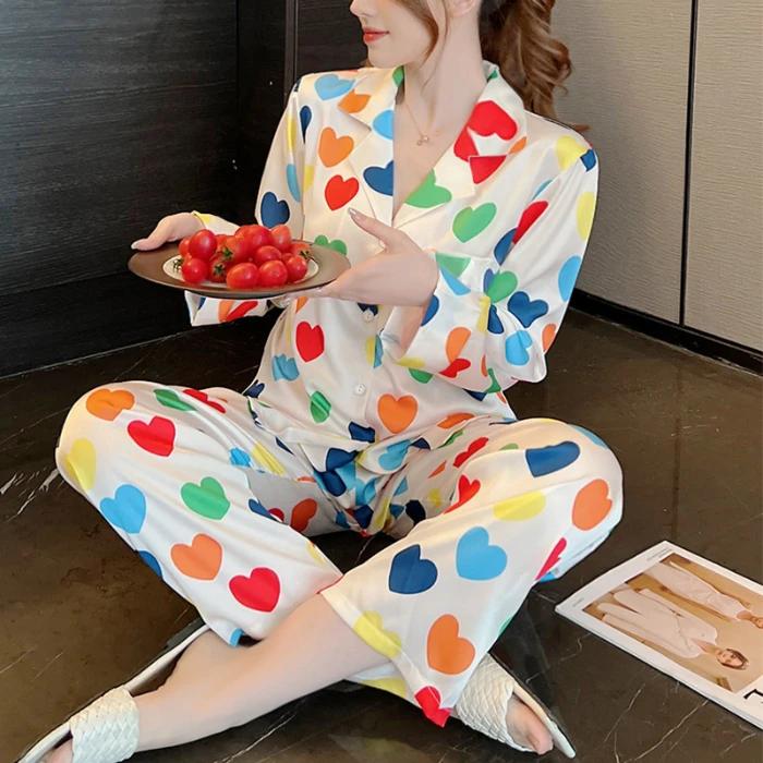 

2025 Spring Autumn Women s Pajamas Set Luxury Satin Silk Pajamas Girls Long Sleeve Sleepwear Leisure Home Clothes Nightwear Pyjamas for Women XXL