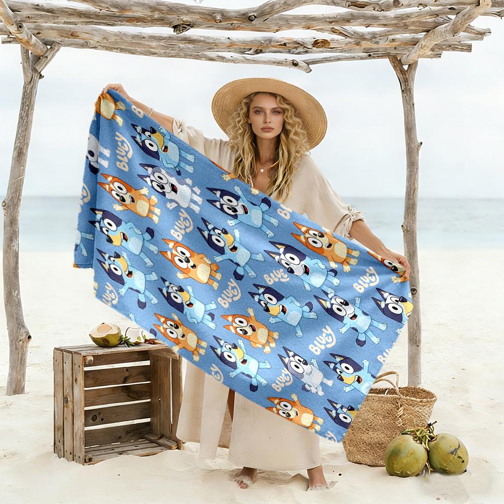 Bluey Family Adventure Beach Towel High Absorbency & Quick-Dry Comfortable Lightweight Perfect for Traveling Yoga Camping and Swimming
